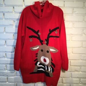 Ugly Christmas Sweater Reindeer Themed turtleneck tunic M